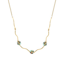 Collier ras du cou bohème en acier inoxydable plaqué or 18 carats avec pierre naturelle et motif floral ondulé pour femme, vente en gros OEM