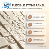 Panel Dinding Mosaik Blok Batu Fleksibel Modern MCM, Veneer Batu Lunak Ramah Lingkungan Tahan Api untuk Dekorasi Dinding Interior Eksterior