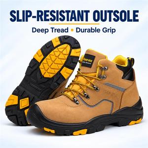 Zapatos de Seguridad con Punta de Acero, Botas de Trabajo de Cuero Genuino, Antideslizantes, Impermeables, Transpirables, de Corte Medio, para Construcción y Fábrica - Product Image 4