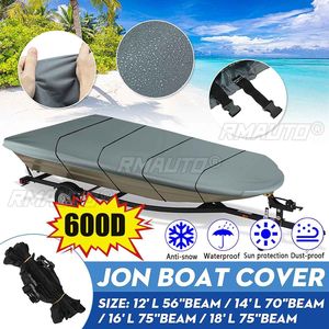 ผ้าคลุมเรือแบบจอนโบ๊ท 600D สีเทา กันน้ำ ทนทาน สำหรับลากจูง ป้องกันแสงแดด ป้องกันรังสียูวี ขนาด 12' 14' 16' 18' ใช้ได้กับเรือทั่วไป - Product Image 1
