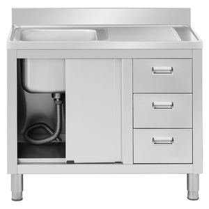 Évier de cuisine professionnel robuste à cuve unique en acier inoxydable avec armoire, tiroirs et égouttoir pour hôtel - Product Image 3