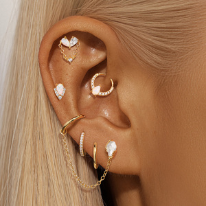 CANNER S925 Plata de Ley, Pendientes de Aro con Ópalo Blanco en Forma de Lágrima y Zirconia, Anillo para la Nariz, Joyería Corporal - Product Image 6