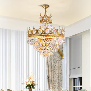 Luces colgantes de corona real barroca europea para comedor, cocina, Isla, decoración de latón, lámpara colgante de cristal dorado - Product Image 4