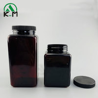 400ml 750ml PET en plastique noir carré bouteille bouteille bouteille de santé