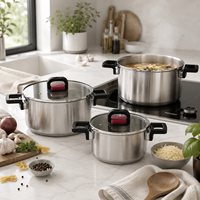 Marmite à soupe et faitout moderne en acier inoxydable de qualité alimentaire avec couvercle en verre, compatible induction, poignées pliables pour cuisine domestique