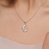 Collier pendentif double dauphin plaqué or pour femmes et filles, en argent sterling 925, avec moissanite, fabrication de bijoux de mariage