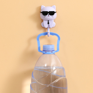 Porte-manteau en plastique auto-adhésif en forme de chat, 1 pièce, pour rangement de porte murale, outil en métal, sac à clés décoratif pour chambre à coucher - Product Image 5