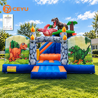Structure gonflable Ceyu Dinosaure avec toboggan, figurine T-Rex, tour palmier et pilier en pierre pour les fêtes d'enfants en extérieur et la location commerciale