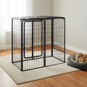 คอกสุนัขเหล็กสีดำทรงสี่เหลี่ยมผืนผ้าสำหรับใช้ในบ้าน ดีไซน์ทันสมัย พร้อมตัวล็อคแบบกระดุมสำหรับสุนัข - Product Image 2