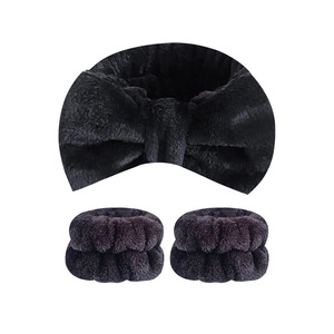 Multi-colore nero bianco tinta unita farfalla cravatta per capelli Set di vendita di fascia da polso di peluche accessori per capelli da donna - Product Image 2