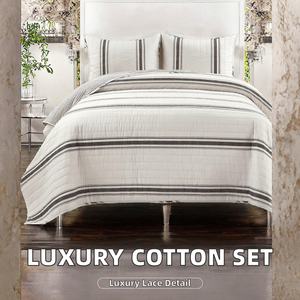 Ensemble de literie en coton rayé, ensemble de couette matelassée, housse de couette respirante pour toutes les saisons, pour la maison, l'hôtel, le mariage - Product Image 2