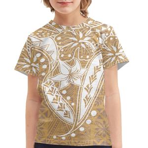 Personalized <strong>Golden</strong> Yellow Polynesian Floral Style Kids <strong>T</strong> <strong>Shirts</strong> Best-Selling Customize Children <strong>Boys</strong> Girls Plain TShirts Sales - Product Image 3