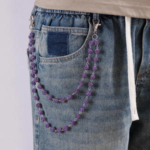 Cadena de cintura de aleación de zinc estilo hip hop con doble anillo y cadena de bolsillo para hombre, estilo denim. - Product Image 3