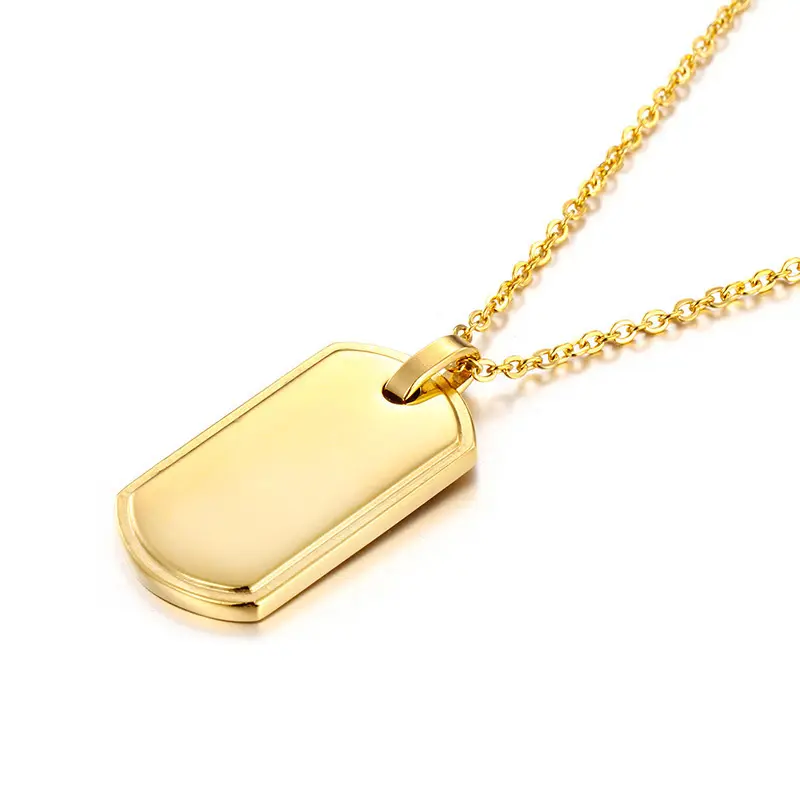 Custom engraved men's necklace laser cut 316l stainless steel rectangle shape blank pendant with Gold plated jewelry