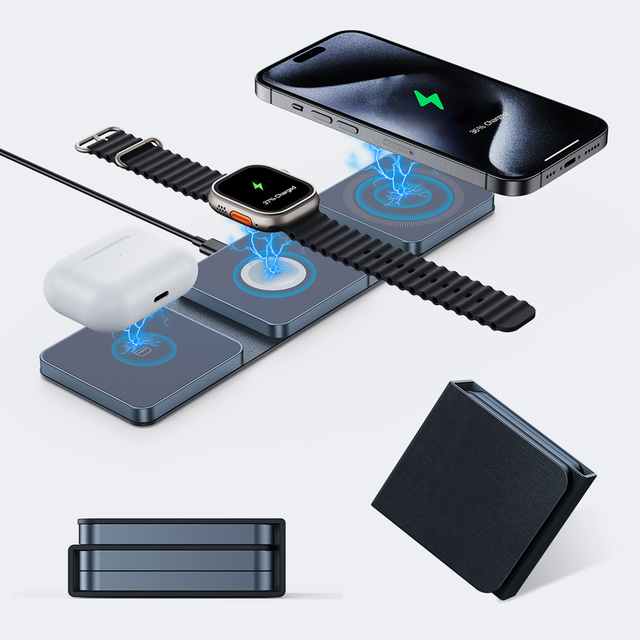 Foldable 3 in 1 Magnetic Wireless Charging Dock for Multiple Devices Wireless Charging Station for Phone Watch Earphone