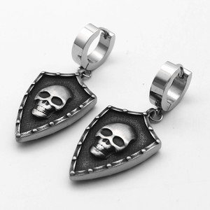 Pendientes colgantes con forma de calavera y escudo de Yunnique, diseño geométrico de acero de titanio, joyería de moda estilo punk - Product Image 5