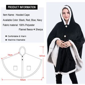 ผู้หญิงผ้าฟลีซถักแบบหนาสีพื้นหนาสวมใส่ได้มีฮู้ดเชอร์ปาขนแกะโอเปร่าผ้าห่ม - Product Image 3