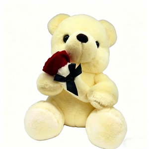 Customized Cartoon <b>Cute</b> Plush <b>Bear</b> Holding Red Rose with Black Bow Plush Pillow for Stress Relief and Valentine's Day - Product Image 2