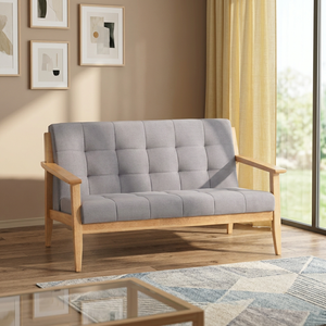 Modern Grey Tufted Back Loveseat Sofa 2-Seater Couch Comfortable Living Room & Bedroom <b>Seating</b> Furniture - Product Image 1