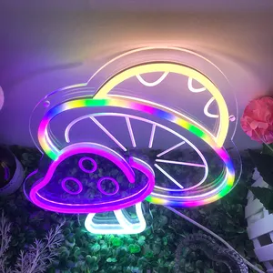 Schnelle Lieferung Pilz-Neonschild mit dimmbarer Schalter bunte Neonschilder für Schlafzimmer Wohnzimmer Wanddekoration