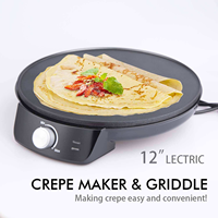 Plaque de cuisson électrique multifonctionnelle compacte et portable, 12 pouces, antiadhésive, à contrôle de température, pour crêpes et hôtels, facile à nettoyer et économe en énergie