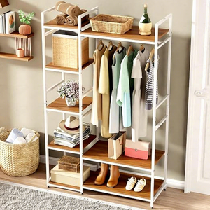 Porte-vêtements sur pied en métal minimaliste à 5 niveaux, multifonctionnel, avec barre de suspension et étagères - Product Image 2