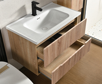 Ensemble de meubles de salle de bain en contreplaqué de style crème, avec armoire murale et armoire latérale haute