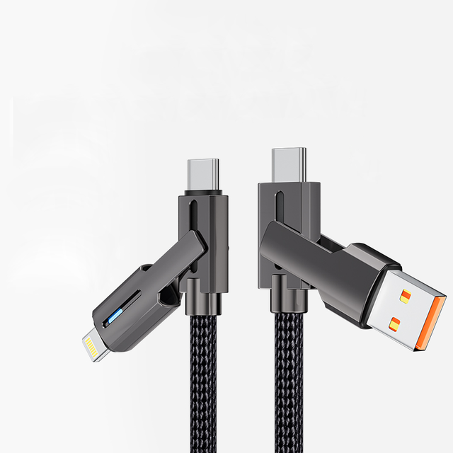 60W 4in1 Braided Fast Charging Data Cable with Light for IOS and Android Mobile Phone Computer Power Bank & Earphone