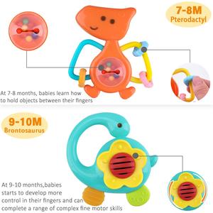 Dinosaur Toy Toys 5 Dinosaur Baby Rattles Teether Shaker Grab And Spin Rattle Musical Toy Set Early Educational Toys Teether Plastic ABS