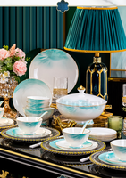 Service de table en porcelaine de luxe, 72 pièces, bordure dorée fine, pour 12 personnes, service de table en céramique