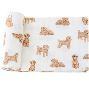 Manta de Muselina de Algodón de 2 Capas Personalizada de Fábrica, Diseño de Perro Poodle, Mantas de Bebé de Algodón, Envoltura de Muselina para Recién Nacidos - Product Image 1