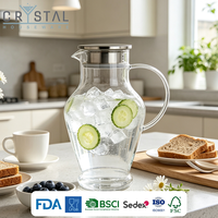 Carafe à eau en verre borosilicate CRYSTAL avec filtre et couvercle en acier inoxydable, grande capacité, pour thé froid et boissons maison