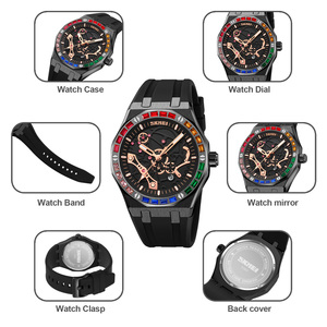 Montre en cristal arc-en-ciel brillant SKMEI, squelette en or rose, montre en silicone étanche pour hommes - Product Image 2