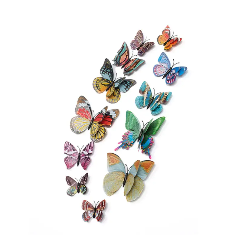 3D bunte Doppels chicht leuchtende Schmetterling Wanda uf kleber Schmetterling Kühlschrank Wandt attoo Wohnkultur Geburtstags feier Dekor Tapete