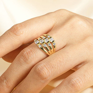 New Trendy Nhẫn <span class=keywords><strong>Brass</strong></span> Vàng-Mạ Zircon Phụ Nữ Đồ Trang Sức Thời Trang 3X3Mm & 2.2Mm Bốn Hàng Nhiều Lớp Vàng Bán Buôn Nhẫn Cho Phụ Nữ - Product Image 3