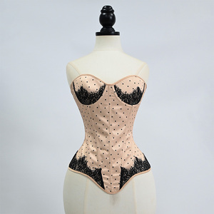 Corset élégant sans bretelles en satin lisse avec dentelle cils, corsage à baleines pour sculpter la taille, idéal pour les soirées vintage et les mariages - Product Image 1