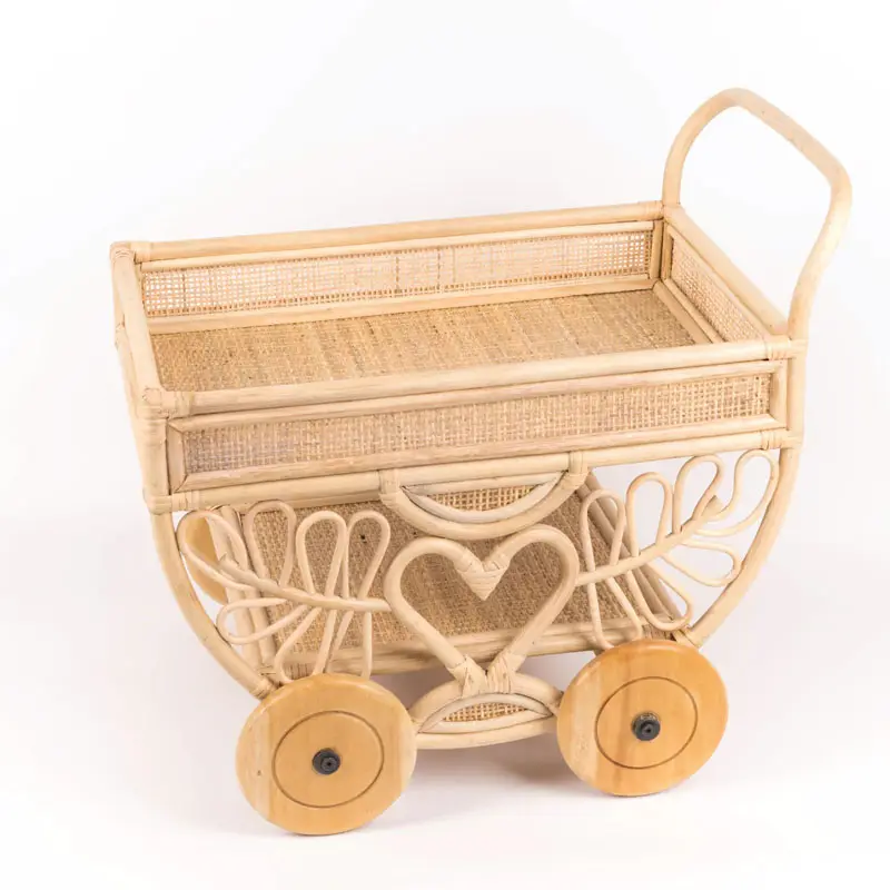 Panier de thé et de Snacks en rotin pour enfants, chariot pour poupée, panier en osier pour la maison, fournisseur de gros