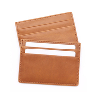 Dompet Kartu Kulit Asli Pria Warna Cokelat, Desain Minimalis, Dompet Kartu Kulit Sapi Modis untuk Pria