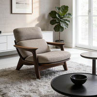 Einzelsofa Designer Massivholzstuhl Wohnzimmer Balkon Freizeitstuhl Hotel Stoff-Lounge-Sessel Relaxsessel