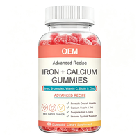 Gummies de fer et de calcium à marque privée OEM, 60 unités, saveur dattes rouges, avec vitamine C et zinc, complément alimentaire