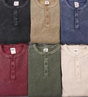 YKH, venta al por mayor, 325GSM, lavado ácido, gran tamaño, alta calidad, logotipo personalizado, cuello redondo, camisas de manga larga de algodón con gofres para hombres