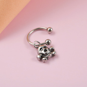 Goth Punk en acier inoxydable <span class=keywords><strong>squelette</strong></span> crâne CZ Dangle lèvres Piercing pour femmes homme Helix Labret C forme boucle d'oreille Cartilage - Product Image 6