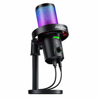 Microphone de jeu USB à dossier haut avec suppression du bruit, micro de streaming RGB pour PC, microphone de bureau à condensateur pour une enregistrement clair