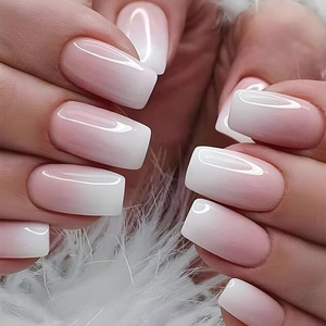 <span class=keywords><strong>Faux</strong></span> Ongles Mi-Longueur Ballet avec Colle Gelée, <span class=keywords><strong>Faux</strong></span> Ongles Carrés Dégradés, Couverture Complète, Simple et Portable, 24 Pièces - Product Image 1