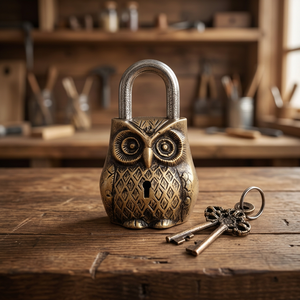 Vintage Owl Shaped Brass <b>Padlock</b> with 2 Antique Skeleton Keys Decorative Handmade Security Lock Rustic Home Decor Gift - Product Image 5