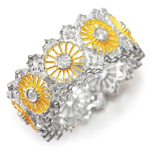 Anello Geometrico Floreale Bicolore per Donne, Elegante Gioiello da Dito Ispirato alla Natura - Product Image 1