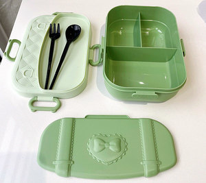 1 lít 3 lưới nhựa Bento Hộp Ăn Trưa với nĩa và muỗng dao kéo <span class=keywords><strong>container</strong></span> thực phẩm - Product Image 2