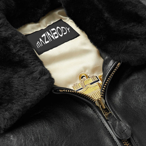 Jaket Kulit Motor Bomber Vintage Musim Dingin dengan Kerah Bulu Kustom OEM untuk Pria - Product Image 5