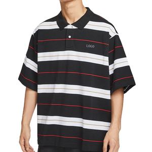 เสื้อยืดผู้ชายคุณภาพสูง ขายส่ง ลายทางสีสันตัดกัน ทรงหลวม ผ้าฝ้ายทอ 100% กันยับ ระบายอากาศ แห้งเร็ว สำหรับฤดูร้อน - Product Image 1