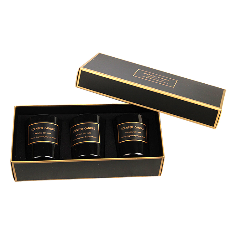 custom paper hard cardboard holographic matte black wax scented candles gift boxes packaging